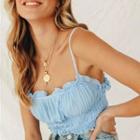 Spaghetti-strap Ruffle Trim Crop Camisole Top