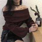 Cropped Off-shoulder Bell-sleeve Sweater