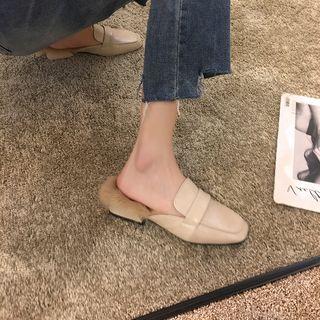Square-toe Block Heel Fluffy Mules