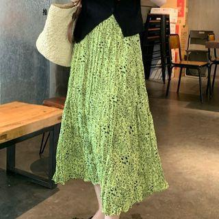 Leopard Print A-line Skirt Green - One Size