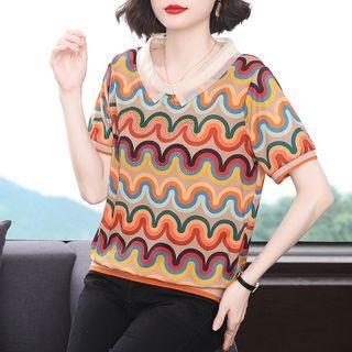 Color Block Rhinestone Blouse
