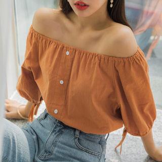 Off-shoulder Button-trim Top