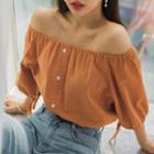 Off-shoulder Button-trim Top