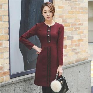 Button-front Contrast-trim Dress