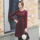 Button-front Contrast-trim Dress