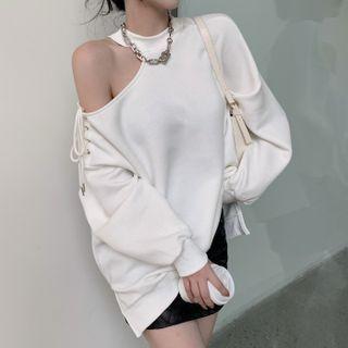 Cutout Sweatshirt / Faux Leather Mini Skirt