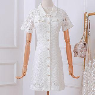 Lace Short-sleeve A-line Shirt Dress