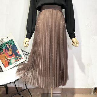 High-waist Mesh Midi Pleated Skirt