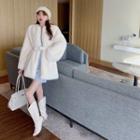 Plain Fluffy Jacket / Spaghetti Strap Mini Bodycon Dress