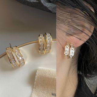Rhinestone Layered Open Hoop Earring 1606a - 1 Pair - Gold - One Size