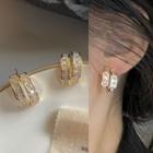 Rhinestone Layered Open Hoop Earring 1606a - 1 Pair - Gold - One Size