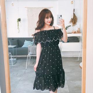 Off-shoulder Polka-dot Dress