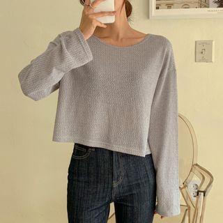 Drop-shoulder Cropped Textured Top