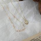 Alloy Faux Pearl Heart Pendant Layered Necklace As Shown In Figure - One Size