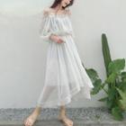 Cold Shoulder Long-sleeve Midi Lace Dress