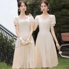 Puff-sleeve Square-neck A-line Dress (various Designs)