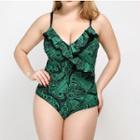 Ruffle Trim Patterned Swimsuit