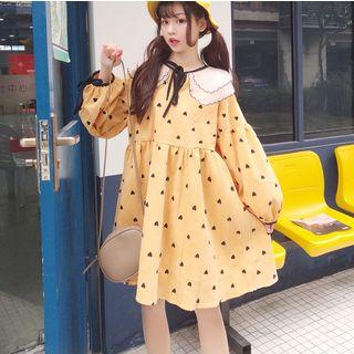 Long-sleeve Corduroy Heart Patterned Dress