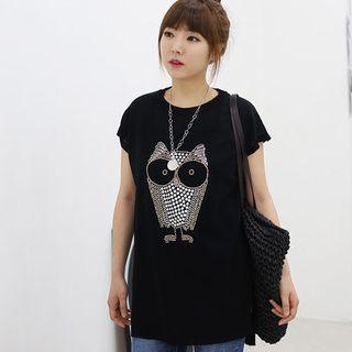 Studded Owl Print Knit Top