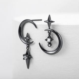 Asymmetrical Moon Star Drop Earring
