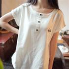 Short-sleeve Embroidered Buttoned Top White - One Size