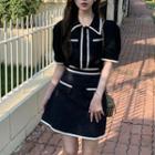 Contrast Trim Blouse / Mini A-line Skirt