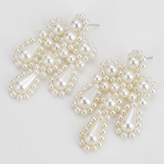 Faux Pearl Fringed Earring 1 Pair - White - One Size