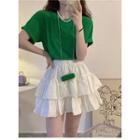 Short-sleeve Plain T-shirt / Necklace / A-line Skirt / Set