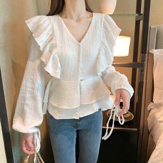 Ruffle Blouse Pearl White - One Size