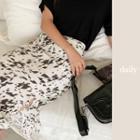 Slit-front Leopard Skirt Ivory - One Size