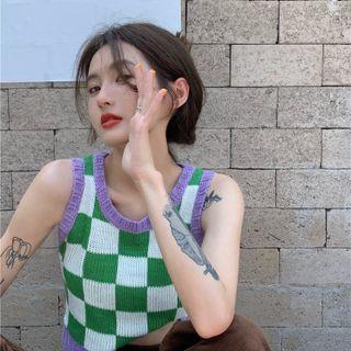 Checkerboard Sweater Vest Checkerboard - Green & White - One Size