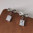 Bow Square Faux Crystal Dangle Earring 1 Pair - 594 - Silver - One Size