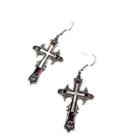 Cross Drop Earring 1 Pair - Cross Drop Earring - Silver & Red - One Size