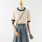 Short-sleeve Ruffle Trim Top / Denim A-line Skirt