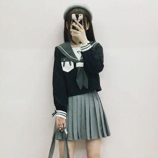 Sailor Collar Top / Pleated A-line Skirt