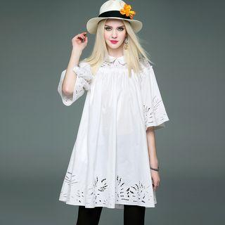 Elbow-sleeve Eyelet Tunic