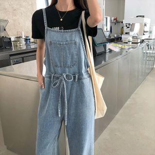 Tie-waist Denim Straight-cut Jumper Pants