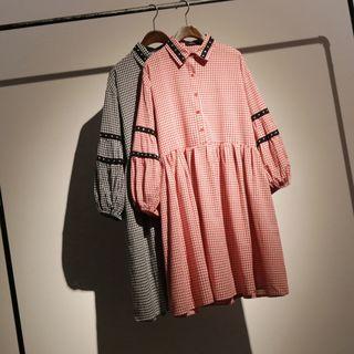 Long-sleeve A-line Plaid Dress