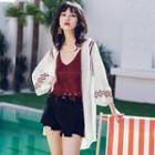 Embroidered Open-front Jacket White - One Size