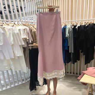 High-waist Lace-trim A-line Skirt