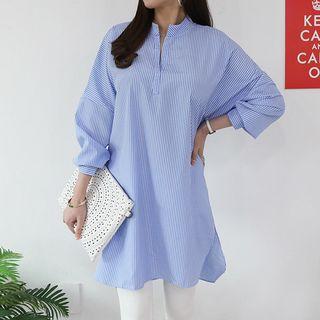 Open-placket Stripe Shirtdress