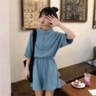 Short-sleeve Open-back Playsuit