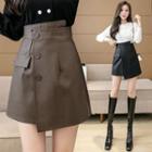Faux Leather Button-up Mini Pencil Skirt