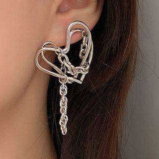 Heart Chain Drop Earring 1 Pair - Silver - One Size