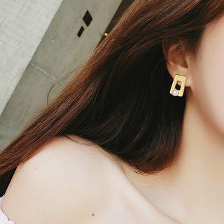 Faux Pearl Alloy Rectangle Earring