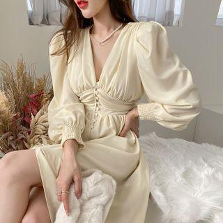 Button-through Long Crepe Dress