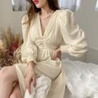 Button-through Long Crepe Dress