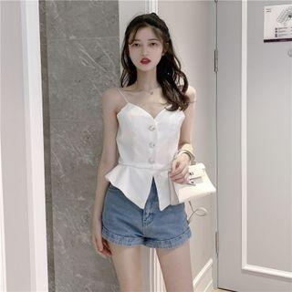 Button-up Peplum Camisole Top White - One Size