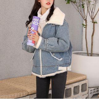 Furry Zip Denim Jacket