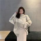 Color-block Turtle-neck Loose-fit Sweater As Figure - One Size